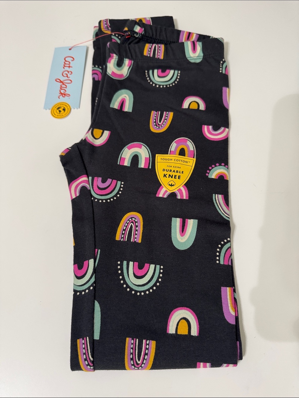 Cat & Jack Black Leggings with Pink, Mint and Yellow Rainbow Motif